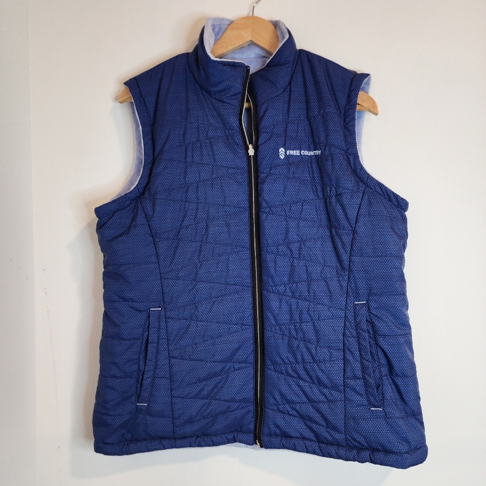 Free Country Womens XL Reversable Vest Blue Zip Up